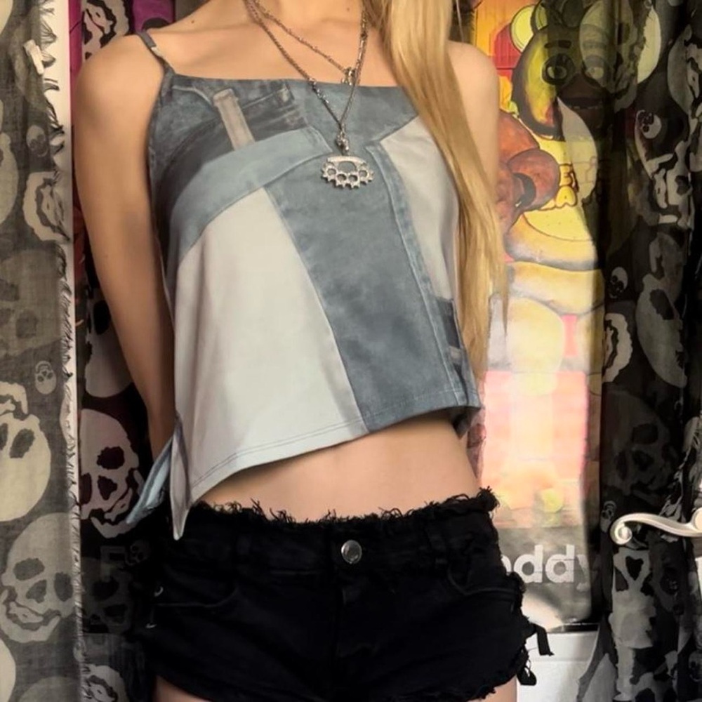dollskill / motel rocks denim print asymmetrical tank